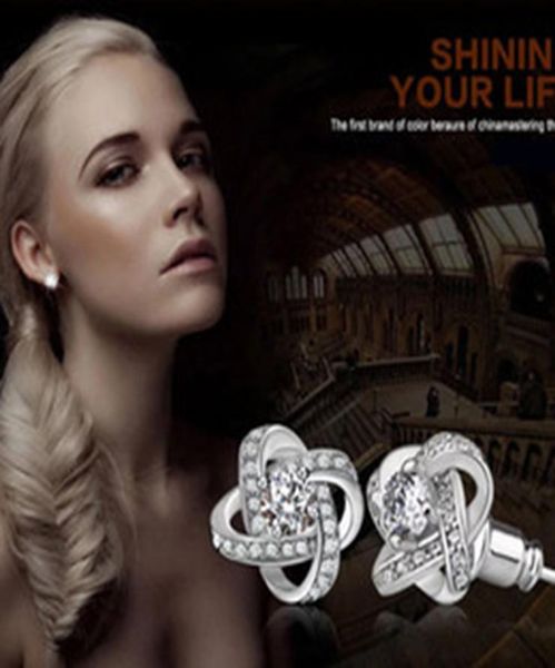 

fashion lady women 925 silver plated ear stud zircon crystal rhinestone earring clovers zircon earrings for women ear jewelry2048803, Golden