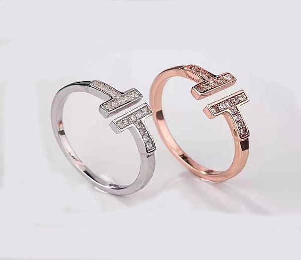 

designer fashion love jewelry ring for ladies with double t opening diamond ring rose gold gift9570142, Silver