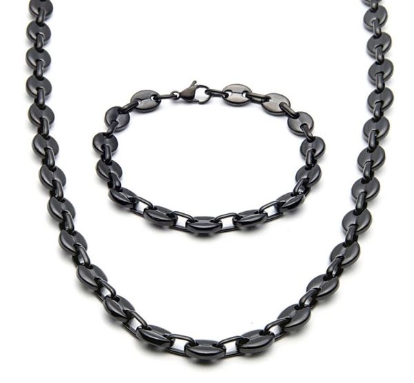 

fashion jewlery 9mm wide brand new menwomen039s silverblackgolg tone stainless steel coffee bean link chain necklace bracele7510963, Silver