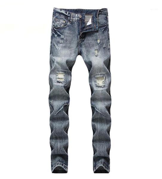 

men039s jeans ripped men denim trousers brand classical large size fashion destroyed retro design slim fit type cotton17568395, Blue