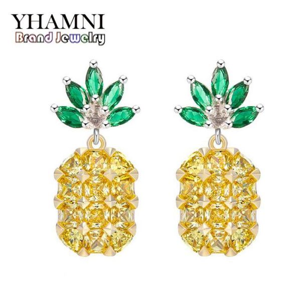 

yhamni new yellow crystal fruit pineapple earrings bridal large drop earrings natural crystal jewelry for women e44555504025, Golden;silver