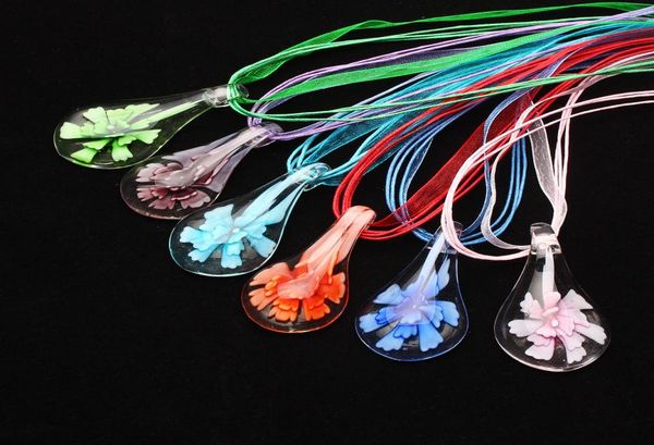 

fashion charming handmade necklace murano lampwork glass mixed color water drop inner flower pendant necklaces for women039s gi6972264, Silver