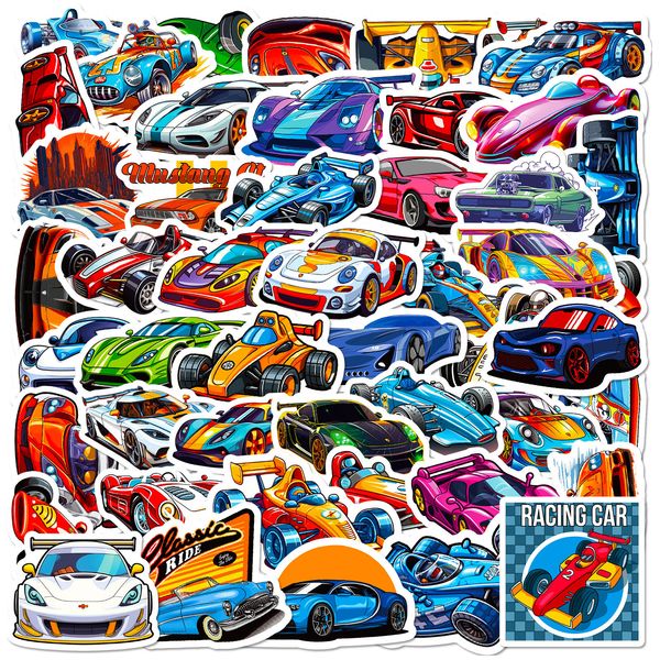 

50pcs cool racing car stickers waterproof vinyl stickers non-random for car bike luggage lapskateboard scrapbook water bottle decal