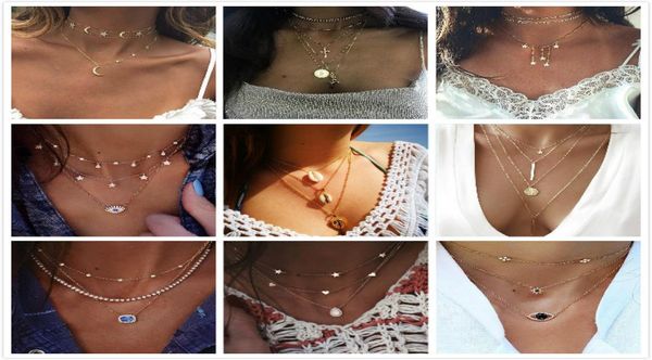 

new fashion choker double horn necklace crescent water drop star moon necklace chokers boho jewelry minimal girlfriend gift epacke3863500, Golden;silver