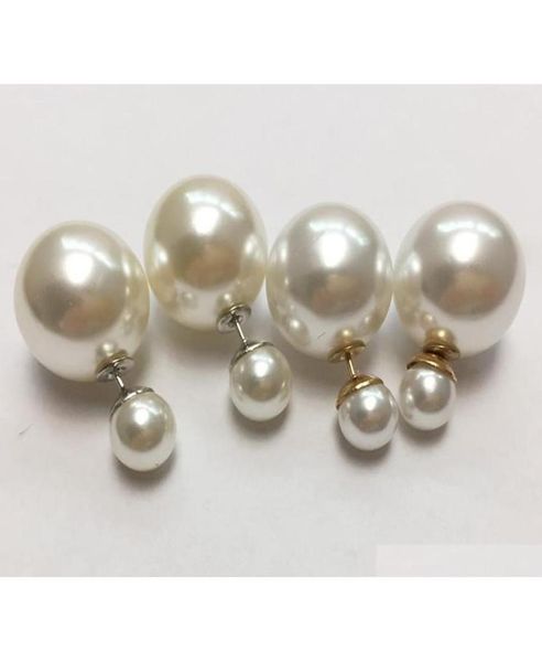

fashion korean style two sided white pearl imitation pearls studs for women boutique classic double sides pearl stud earrings r02h8487762, Silver