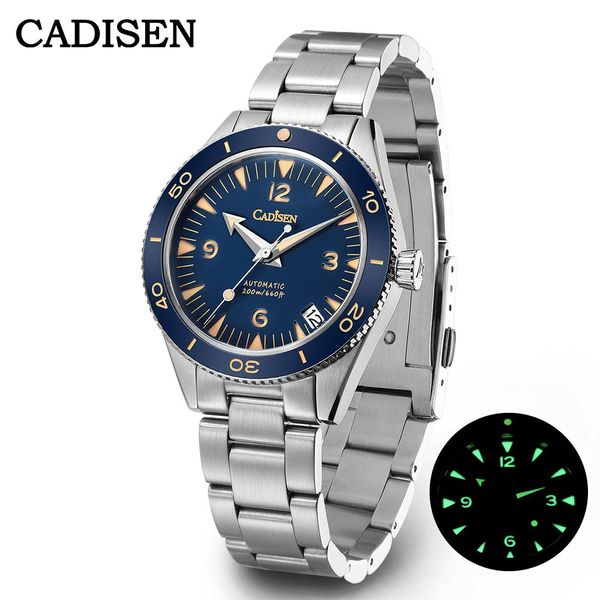 

jackets cadisen men automatic mechanical watches brand sapphire stainless steel c3 luminous 200m waterproof seamaster reloj hombre, Black;brown