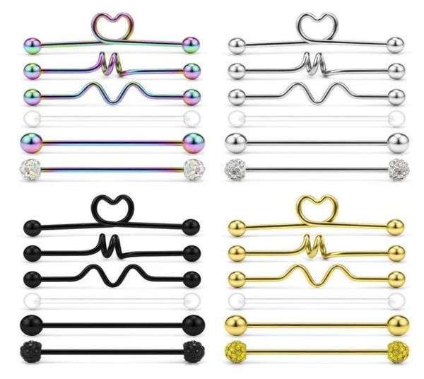 

6pcs steel industrial piercing jewelry pack industrial barbell earrings bar stainless cartilage tragus piercing jewelry7189870, Golden;silver