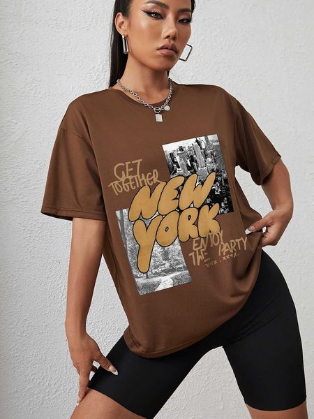 

women's fashion t-shirt slogan building shoulder, White