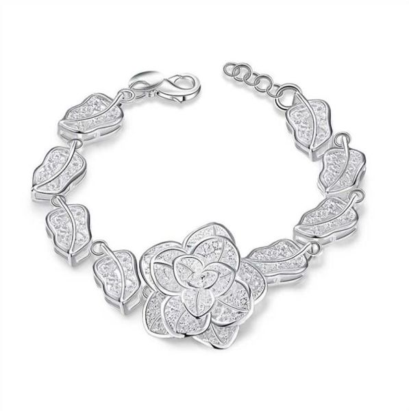 

fashion 925 sterling silver rose flower charm bracelet women 8 inch long 10pcs3667793, Black