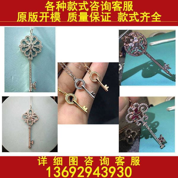

high version tiffay 925 sterling silver v gold material fashion light luxury full diamond key pendant necklace, Black