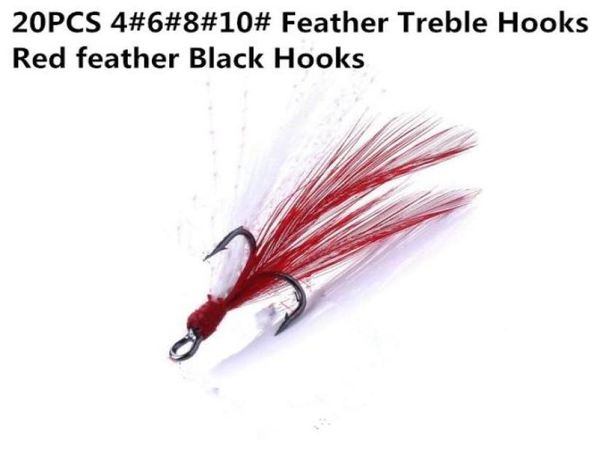 

20pcs 46810 red feather treble hooks high carbon steel high strength lure fishinghooks bionic hooks highquality3515863