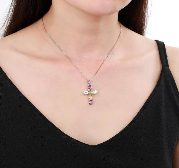 

gem039s ballet 925 sterling silver cross necklace for women natural amethyst z colorful gemstone pendant jewelry 20212144921