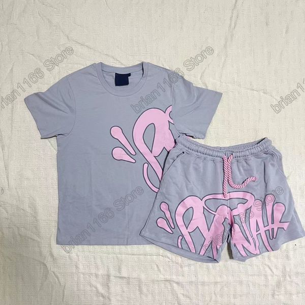 

syna shirt short set central cee synaworld tracksuit printing short sleeve syna t-shirt for men, Gray