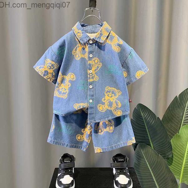 

clothing sets children's summer fashion clothing cowboy suit children's boys and girls cartoon t-shirt shorts 2 pieces/set baby sp, White