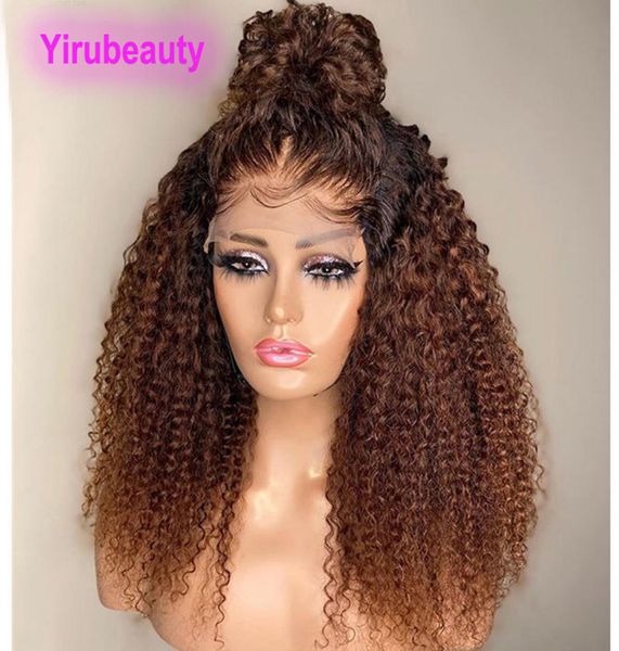 

malaysian human hair 4x4 lace wig 1b30 ombre two tones color wigs kinky curly yirubeauty 150 density 180 2103968288, Black;brown