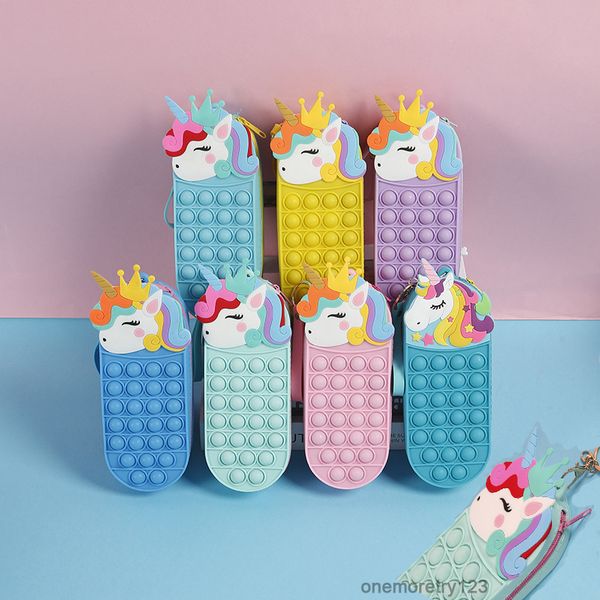

kids unicorn designer pencil case stress release bubble bags, Black