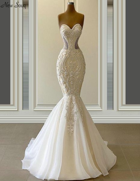 

vestido de novia graceful mermaid wedding dresses sweetheart neck luxury beaded bridal gowns custom made 20205313887, White