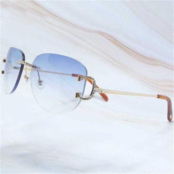 

sunglasses 2023 designer rhinestones men rimless ploit big carters eyewear hiphop shades summer wire glasses lentes de solkajia new, White;black