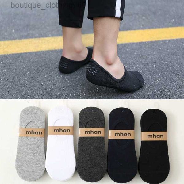 

plain invisible socks mens spring and summer sports socks silicone non slip cotton boat socks 5 double waist package, Black