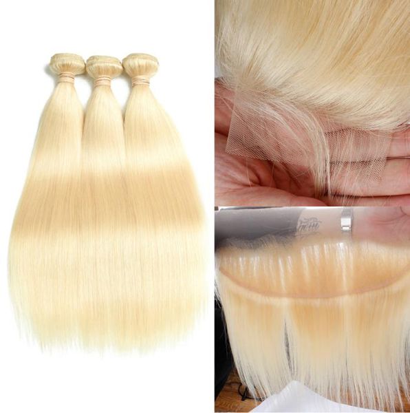 

indian remy human hair blonde hair 3 bundles with 44 lace closure 13x4 frontal pure 613 color straight hair wefts with closure bo8249966, Black;brown