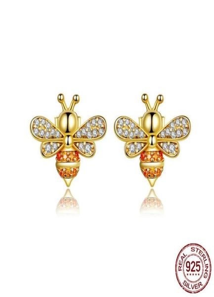 

100 925 sterling silver cute design gold bumble bee shaped stud earring china errings jewelry whole9729383, Golden;silver
