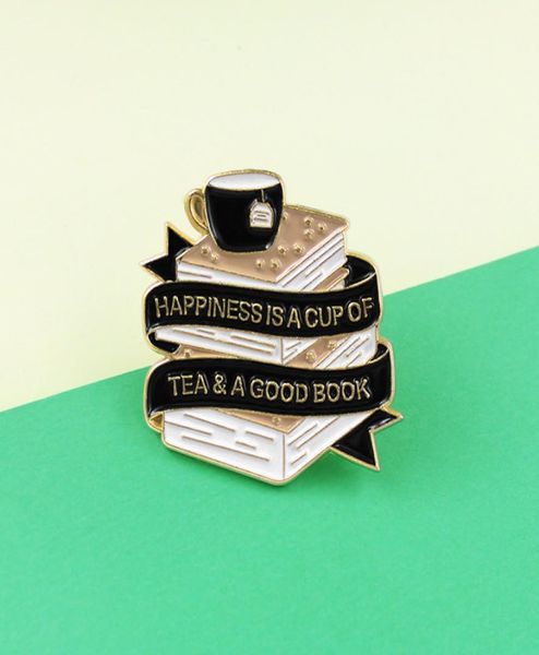 

black white ribbon book coffee cup brooch creative enamel cartoon animal pin jewelry student children denim clothes gift3577189, Gray