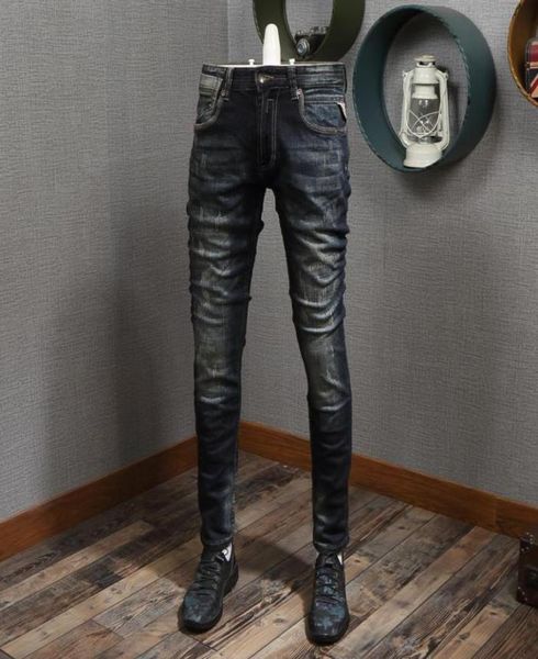 

men jeans retro black blue slim fit ripped jean pants vintage designer homme4860617