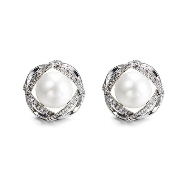 

flower fashion stud earrings for women gifts elegant zircon silver earring ladies pearl romantic jewelry dropshiping9993658, Golden;silver
