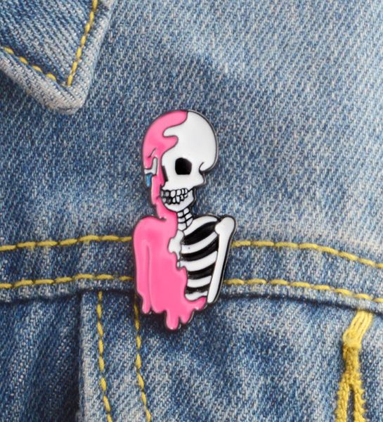 

half pink skeleton enamel pin punk cool skull brooch lapel pin simple icons pins button badge cartoon fashion jewelry gift5460486, Gray