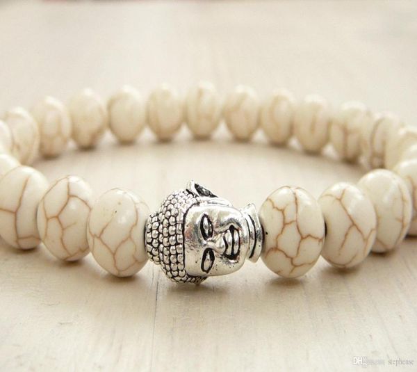 

sn0246 gold silver buddha bracelet 8mm howlite bracelet for men buddha jewelry stretch bracelet for her6088545, Black