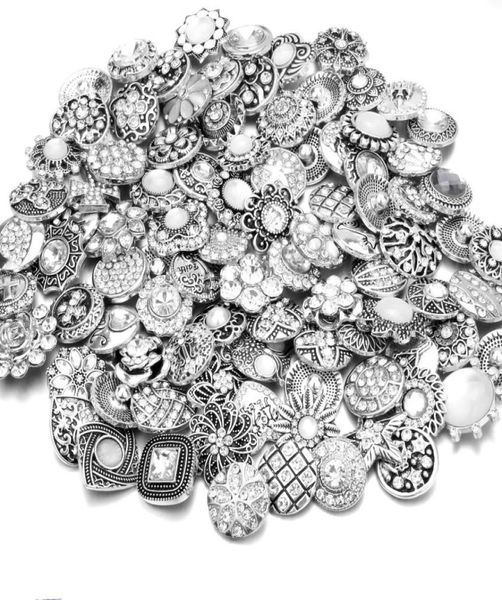

20pcs a lot mix many rhinestone styles metal charm 18mm snap button bracelet for women diy snap button jewelry31720568870719, Golden;silver