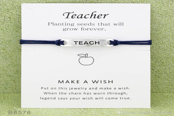 

10pcslot silver tone teach charm bracelets bangles for women girls teacher adjustable friendship statement jewelry with card7086791, Golden;silver