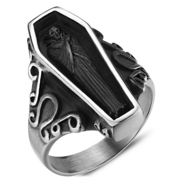 

vintage men stainless steel ring portrait vampire coffin ghost gothic punk for male boyfriend gift7237318, Silver