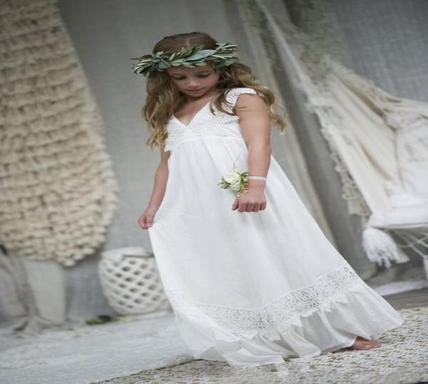 

2019 new boho flower girl dresses for wedding communion dresses cap sleeve aline floor length beach chiffon lace child pageant go9931096, White;blue