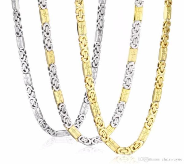 

stainless steel necklace mens chain byzantine carved cross men jewelry gold silver tone 8mm width 55cm length 22inch4844894
