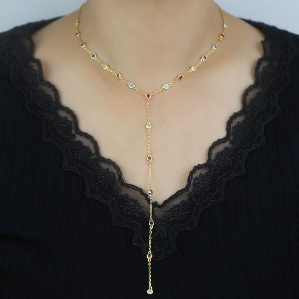 

rainbow color mini round zircon wedding necklace long chain women lady girl new fashion iced out zirconia hip hop gift jewelry, Silver