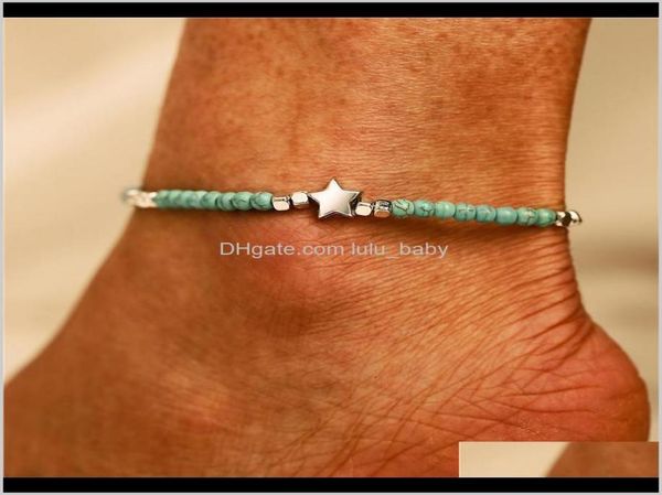 

jewelrybohemian star beads stone anklets for women vintage woven rope pendant bracelet on leg anklet beach ankle jewelry gift t1568461673, Red;blue