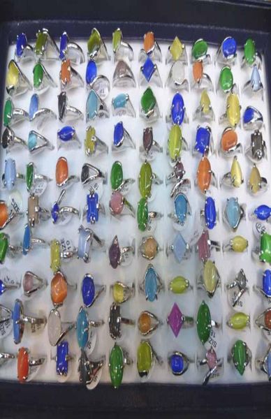 

whole mixed lots 100 cat eye gemstone silver p rings01235973910