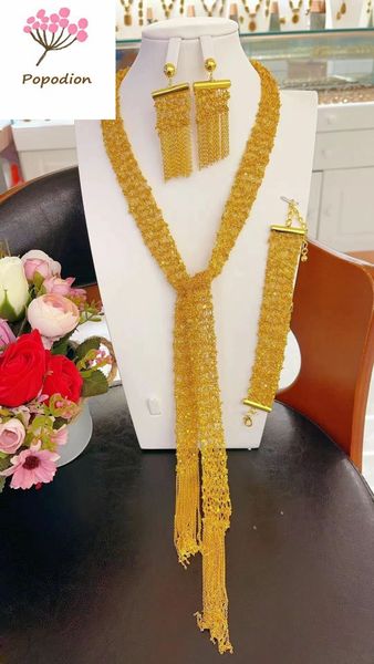 

wedding jewelry sets 24k gold plated dubai bridal set for women tassel necklace bracelet earrings chd20787 230717, Slivery;golden