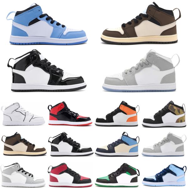 

children shoes basketball marron 1 1s fearless kids boy girl triple black sneakers sport blue trainers size eur 26-37