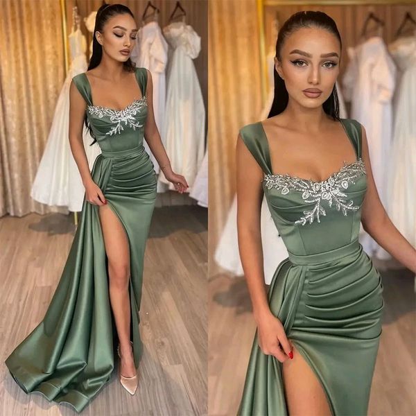 

green prom dress mermaid 2023 strapless slit formal party gowns custom size special occasions evening gown, Black