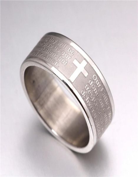 

new 30pcslot silver the english lord039s prayer etching stainless steel men039s jewelry rings whole lots9931154