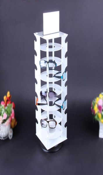 

tonvic whole rotating white plastic sunglass display stand holder glasses rack for 28 pairs with mirror5849644, Black