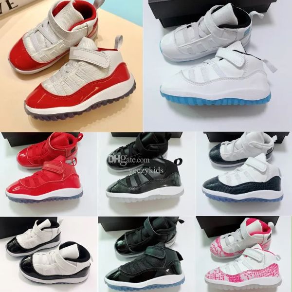 

cherry unc jumpman 11s 11 little boys girls basketball shoe kids shoes preprimary children sneaker designer grey trainers baby kid toddlers, Black