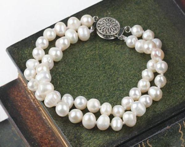 

whole two strands 67mm white cream patoto freshwater pearl bracelet5830203, Black