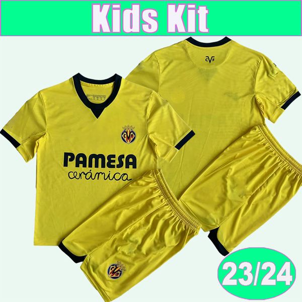 

2023 24 villarreal pau chukwueze kids kit soccer jerseys gerard foyth yeremy a.pedraza home children's suit football shirt short sleeve, Black