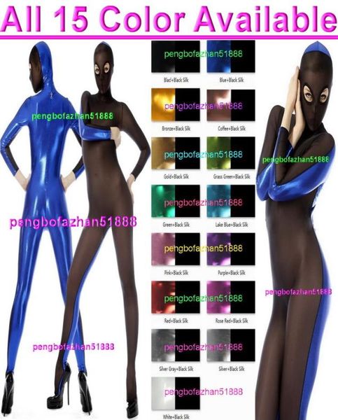 

women tights body suit costumes 15 color shiny metallic and spandex silk catsuit costume with open eyes halloween part4325928, Black