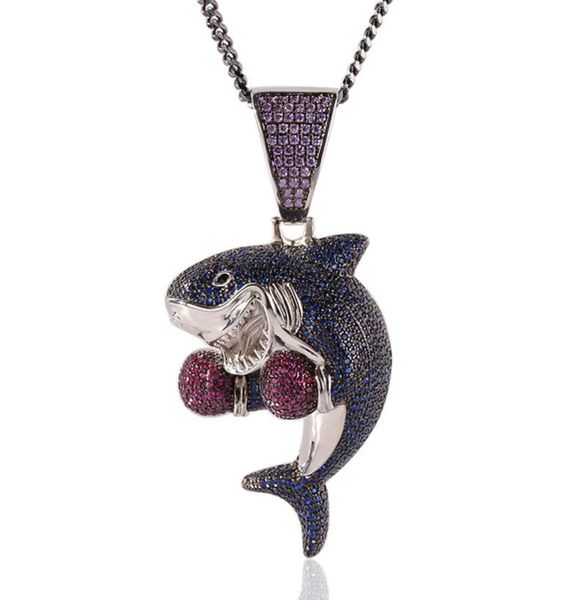 

personality mens hip hop necklace gold plated bling cz boxing shark pendant necklace with cuban chain necklace7272637, Silver