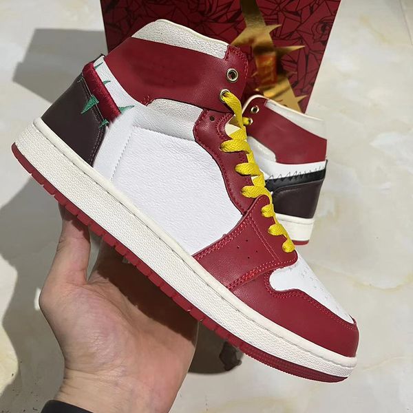 

teyana taylor x 1 jumpman 1 og horn rose anti slip durable shock absorbent 1s high vintage basketball shoe for women's red and black tr