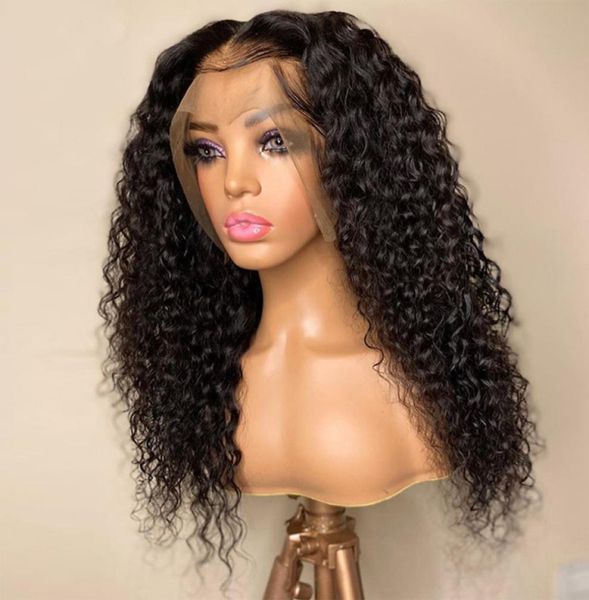

26inch 180density natural black color long curly wig part glueless lace front wigs remy soft with baby hair for women heat r6755230, Black;brown
